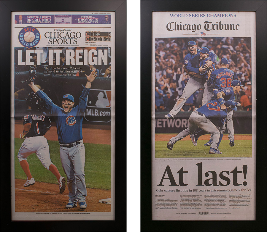 Two Chicago Cubs 2018 World Series Tribune Newspaper Frames